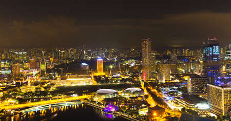 Singapore, 15 January 2016 - Landscape of the financial district and business building in evening lights from sands SkyPark observation deckのeditorial素材