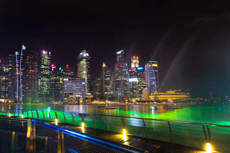 Singapore, 15 January 2016 - Landscape of the Singapore Marina Bay financial district at nightのeditorial素材