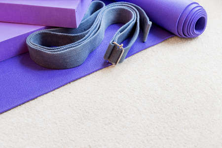 Fitness yoga pilates equipment props on a carpetの写真素材