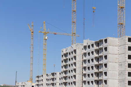 New group of construction building tenement apartment houses