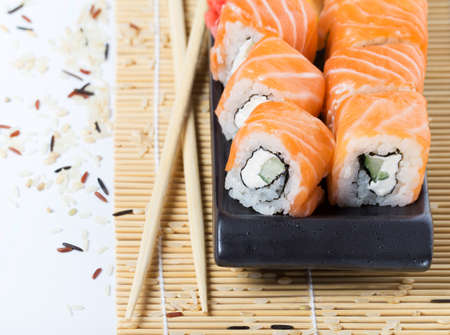 Salmon sushi rollsの写真素材