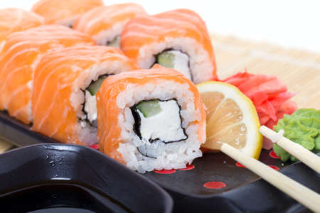 Salmon sushi rollsの写真素材