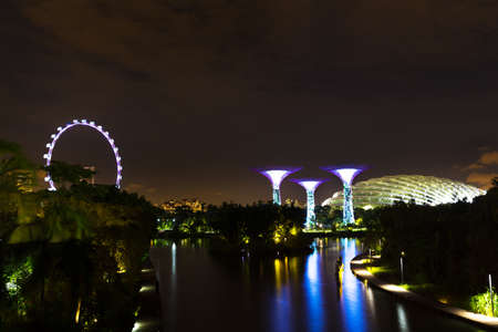 Landscape of the Singapore The Supertree at Gardens by the Bay in Marina Bay evening lightsのeditorial素材