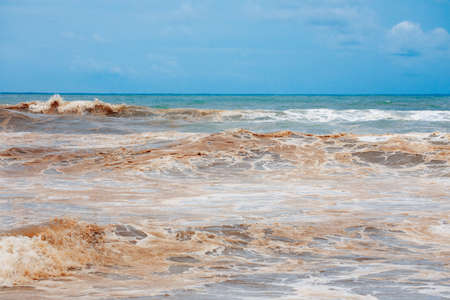 Dirty ocean water coast damaged nature Indonesian