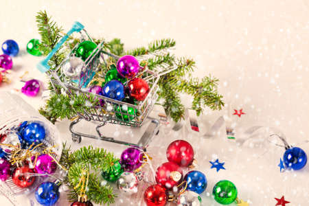 Christmas baubles for decoration on a white backgroundの写真素材