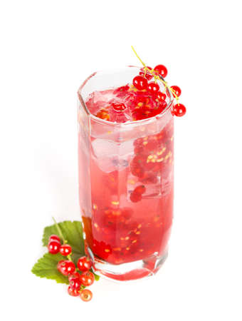 Red current refreshing drink on white backgroundの写真素材