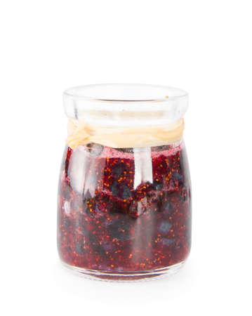 Blueberry homemade jam on a white backgroundの写真素材