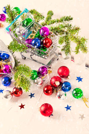 Christmas baubles for decoration on a white backgroundの写真素材