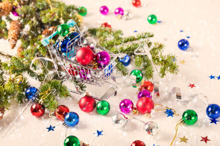 Christmas baubles for decoration on a white backgroundの写真素材
