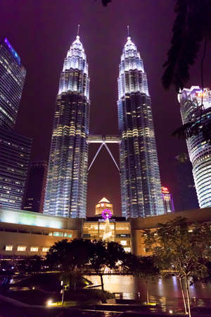 Malaysian capital Kuala Lumpur City Centre KLCC Petronas Twin Towers night lights