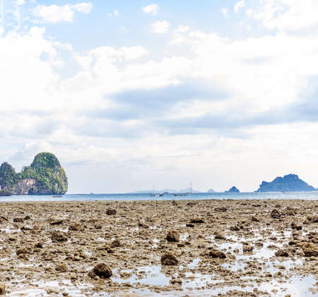 Popular travel tropical karst rocks perfect for climbing Railay Beach, Krabi province, Thailandの写真素材