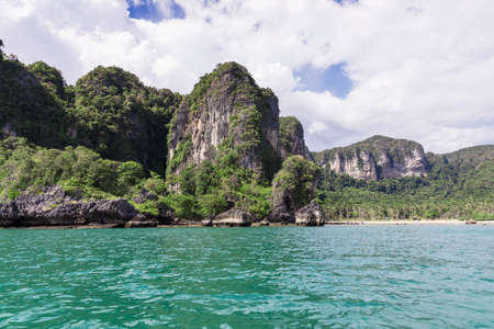 Popular travel tropical karst rocks perfect for climbing Tonsai beach, Krabi province, Thailandの写真素材