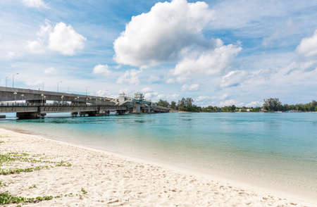 Saphan Sarasin bridge connects koh Phuket island with Phang Nga the mainland of Thailand in Thalang Districtの写真素材