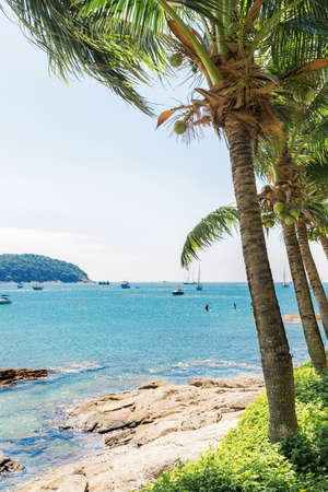 View on Nai Harn bay beach beach at Rawai area on Phuket islandの写真素材