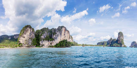 Popular travel tropical karst rocks perfect for climbing Railay and Tonsai Beach, Krabi province, Thailandの写真素材