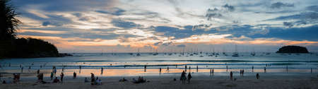 Sailboats resting after regatta at Kata Beach Phuket island Thailand in sunset lightsの写真素材