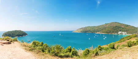 View on Nai Harn bay beach beach at Rawai area on the Phuket islandの写真素材