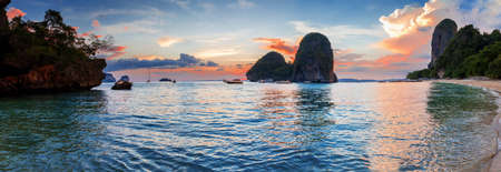 Popular travel tropical karst rocks perfect for climbing Phra Nang Cave Beach in sunset, Krabi province, Thailandの写真素材