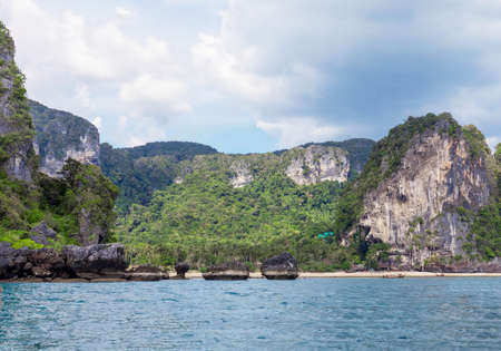Popular travel tropical karst rocks perfect for climbing Tonsai Beach, Krabi province, Thailandの写真素材