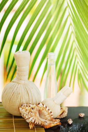 Tropical spa concept with sea shell outdoorsの写真素材