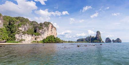Popular travel tropical karst rocks perfect for climbing Railay and Tonsai Beach, Krabi province, Thailandの写真素材