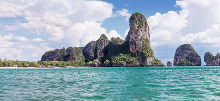 Popular travel tropical karst rocks perfect for climbing Railay Beach, Krabi province, Thailandの写真素材