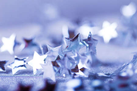 Silver Christmas composition with tiny stars sparklingの写真素材
