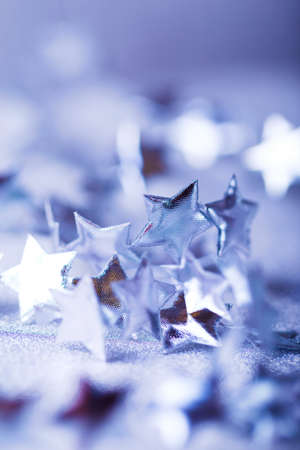 Silver Christmas composition with tiny stars sparklingの写真素材