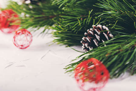 Christmas composition with red baublesの写真素材