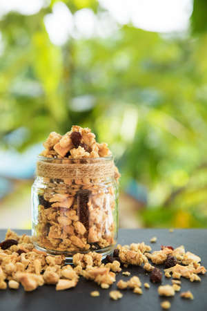 Fresh homemade tropical exotic granola muesli best diet breakfast