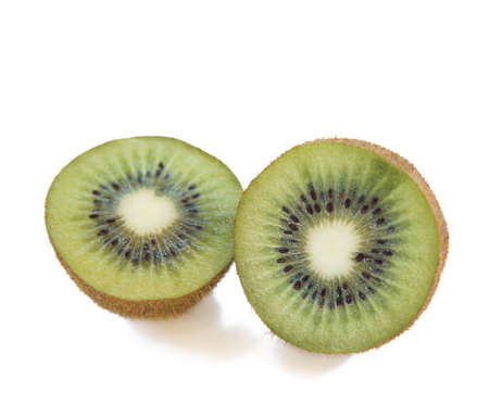 Kiwi fruit with cuts on whiteの写真素材