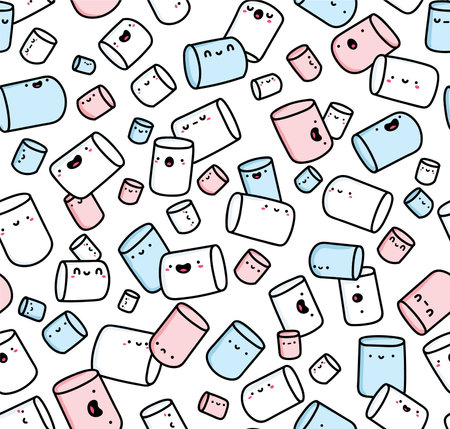 Cute seamless pattern with marshmallows. Hand drawn vector illustration.のイラスト素材