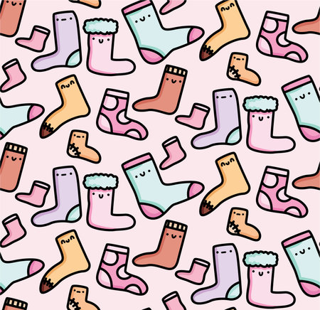 Seamless pattern with cute hand drawn socks. Vector illustration.のイラスト素材