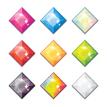 Set of colorful gemstones on a white background. Vector illustration.のイラスト素材