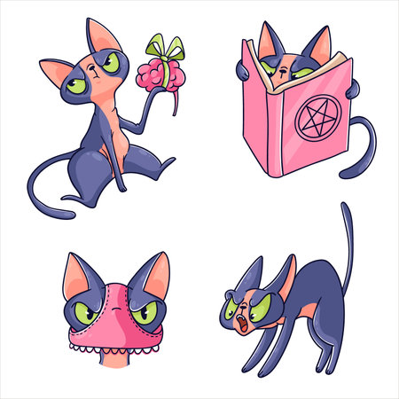 Set of cute cartoon cats. Vector illustration in a flat style.のイラスト素材
