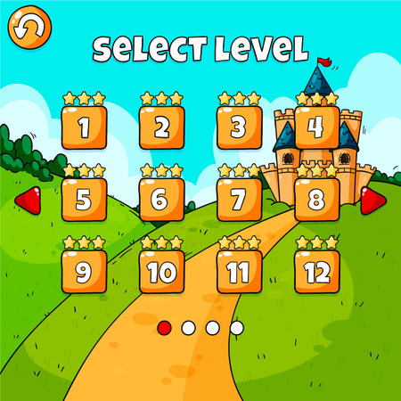 Game template for children with a castle on the hill. Vector illustrationのイラスト素材