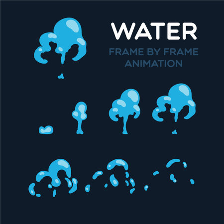 sheet of water splashes. Frame by frame animation of water.のイラスト素材