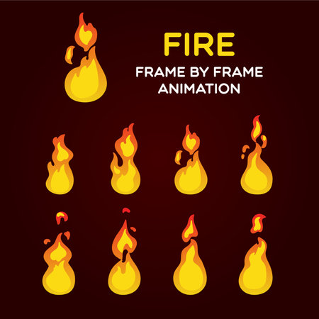 Fire animation. Frame by frame animation for fire. Vector illustration.のイラスト素材