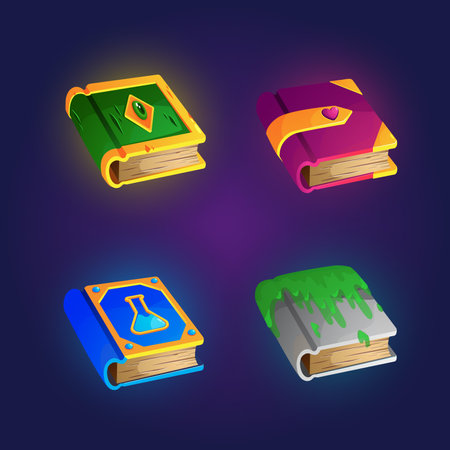 Books icons set, isometric style vector illustration on dark background.のイラスト素材