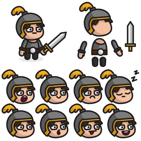 The warrior character is ready for animation. Character for mobile applications and game design.のイラスト素材