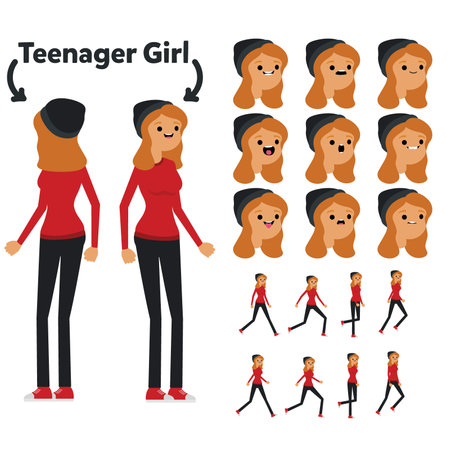 Character is a teenager girl. The character is ready for animation. Walk Animation.のイラスト素材