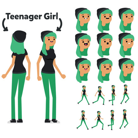 Character is a teenager girl. The character is ready for animation. Walk Animation.のイラスト素材