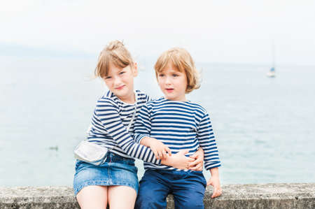 Outdoor portrait of adorable childrenの写真素材