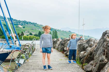 Outdoor portrait of adorable childrenの写真素材