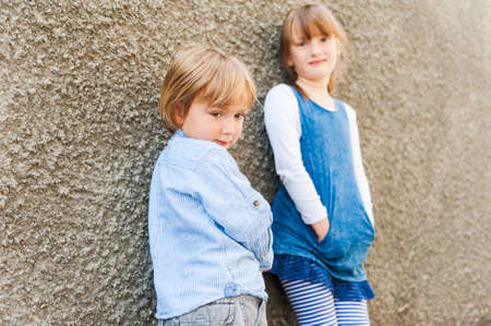 Outdoor portrait of adorable childrenの写真素材