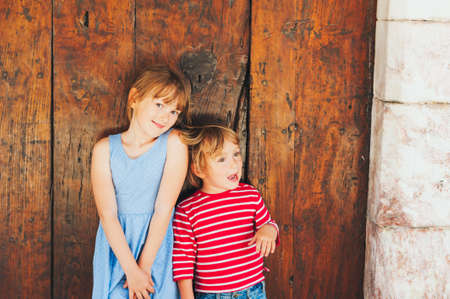 Outdoor portrait of adorable childrenの写真素材