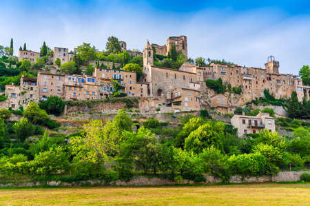 Small medieval town in mountains on a nice summer day, Provence; Franceの写真素材