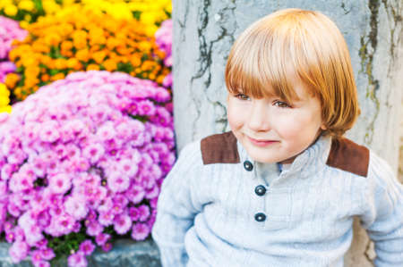 Close up portrait of a cute toddler boyの写真素材