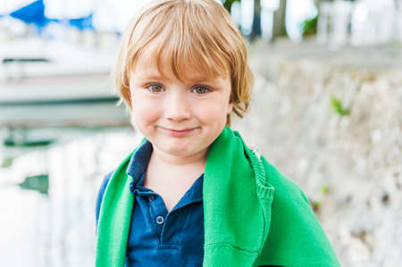 Close up portrait of a cute little boyの写真素材
