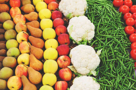 Exposition with autumn fruits and vegetablesの写真素材